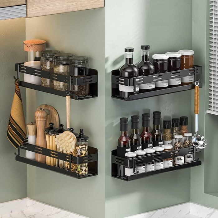 Melairy Shower Shelf No Drilling Bathroom Storage & Organization Shower Basket, Stainless Steel Bathroom Shelves with Two Hooks for Bathrooms and Kitchens