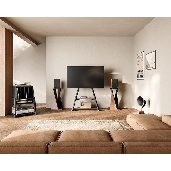 Вініловий програвач FITUEYES Eiffel: полиця для програвача та платівок, компактна Hi-Fi тумба, чорна