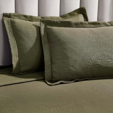 Комплект покривала на ліжко з жаккарда з квітковим орнаментом Fleur de Lis, 100% бавовна, розмір Queen, оливковий зелений