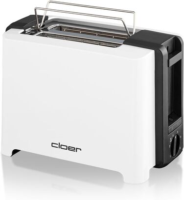 Тостер Cloer 3531 для 2 тостів XXL, 750-900 Вт, з функцією перевірки тосту, підставкою для булочок, режимом розморожування, додатковим підйомом, білий