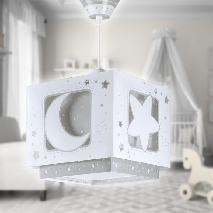 Ceiling Lamp for Kids' Room, Pendant Light, Hanging Lamp, Ceiling Light for Children, Moon and Stars Gray MoonLight, 63232E, E27