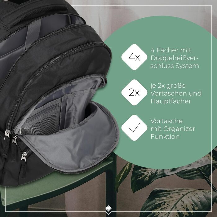 Travelite Carry-on Backpack, Laptop Backpack 15.6 inch, BASICS, Daypack, Daypack with many compartments, 45 cm, 22 liters (Black)
