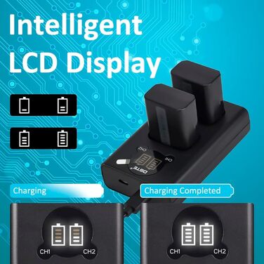 Запасний акумулятор NP-FW50 (2 шт.) та смарт-зарядний пристрій LED Dual USB для Sony Alpha a6500, a6300, a6000, a7s, a7, a7s ii, a5100, a5000, a3000