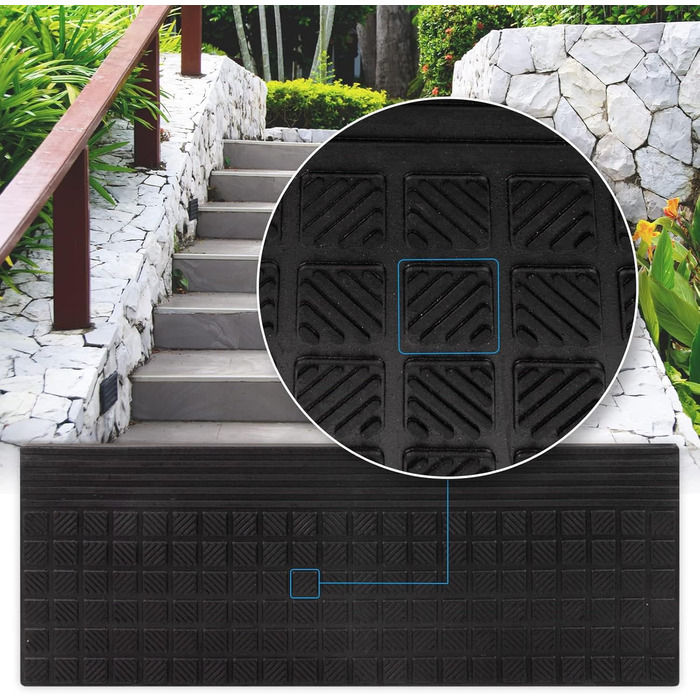 Rubber Threshold Ramps - Non-Slip Floor Transition Mats for Indoor/Outdoor Use - 5 Piece Set (65x25cm Diamond Design)