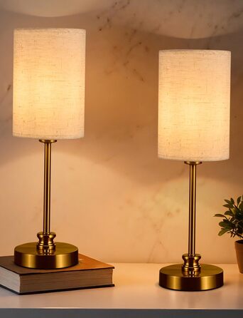 Настільна лампа Bojim 2 шт. Retro LED з USB зарядкою, регульоване освітлення, тканинний абажур, металевий корпус, для спальні та вітальні