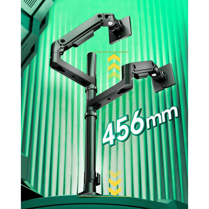 Кронштейн для двох моніторів ARES WING (17-49 дюймів) з USB, вертикальний підвіс один над одним, регулювання висоти, VESA 75/100, до 20 кг на руку, чорний