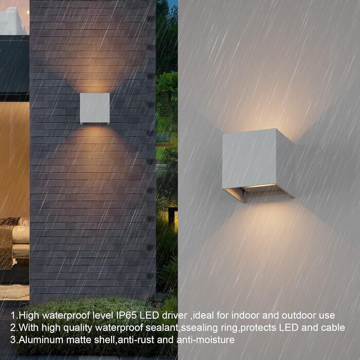 LED вуличне освітлення K-Bright 7W: настінний світильник з регульованим світловим променем, тепле біле світло, IP65, сірий