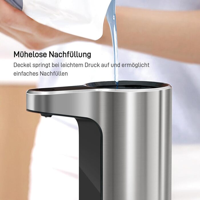 Automatic Soap Dispenser with Window - Infrared Sensor, 250ml, USB Rechargeable, Waterproof, Adjustable Dosage, Drip-Free, for Kitchen & Bathroom - Matte Black (Silver)