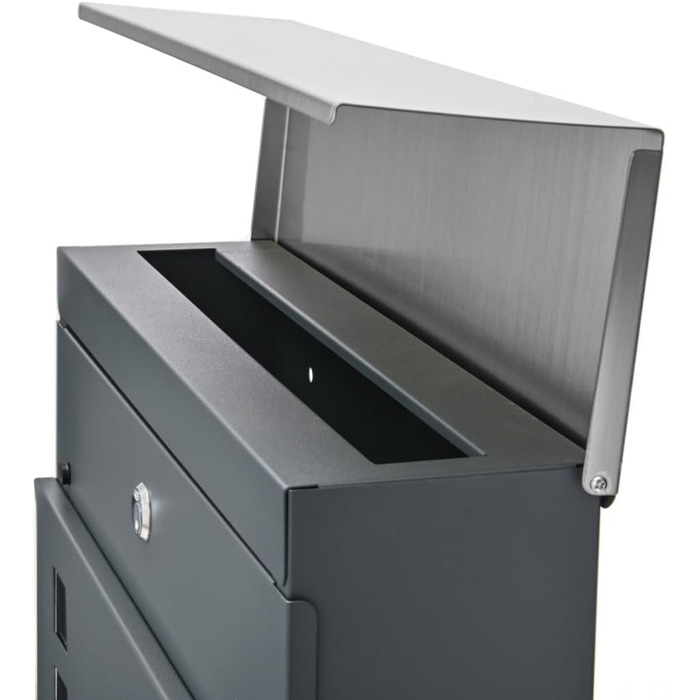 Поштовий ящик Verda з газетницею, нержавіюча сталь, антрацит, 37x37x11 см - дизайнерський вуличний ящик з вікном, ключами та табличкою для імен