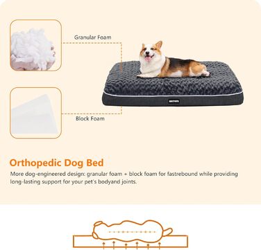 Ортопедичний лежак для собак, двоярусний килимок для собак, зручний лежак для собак, знімний кошик для собак, 90 см для собак маленьких та середніх порід, темно-сірий, розмір L 89 x 59 x 10 см
