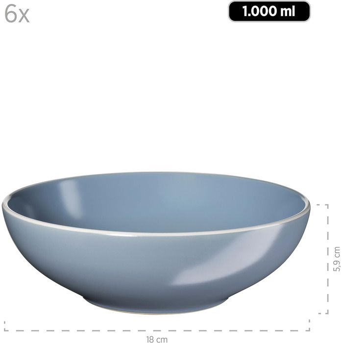 MÄSER 931844 Elissa Series Modern Dinnerware Set for 6 People in Blue with White Rim, 24-Piece Combination Service, Stoneware