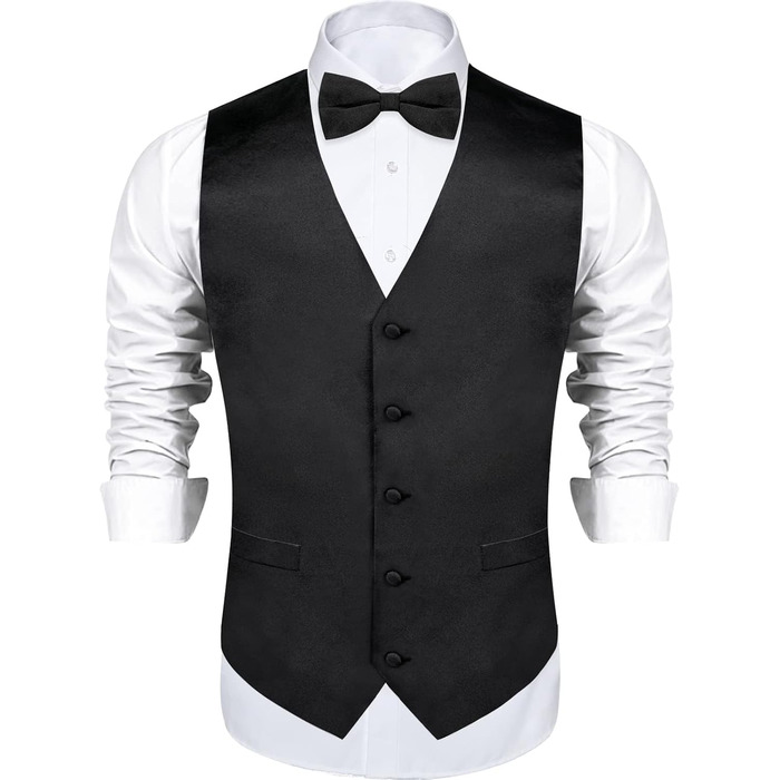 Жилет DiBanGu з атласу для чоловіків + краватка-метелик. Чорний, розмір XL. Ідеально для весілля, вечірки, костюма або смокінгу.
