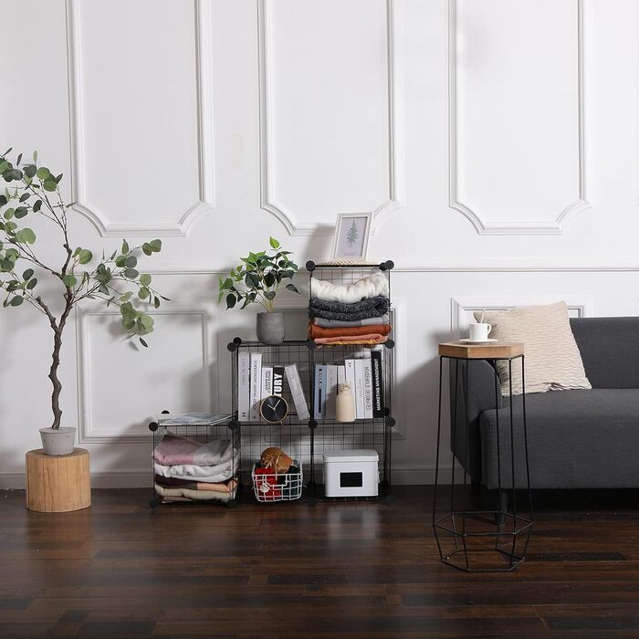 YCOCO Storage Shelf with 6 Cube Shelves, Bookshelf, Bookshelf for Bedroom, Office, Dorm Room, University, Living Room, Black. (Wire-6 Cubes)