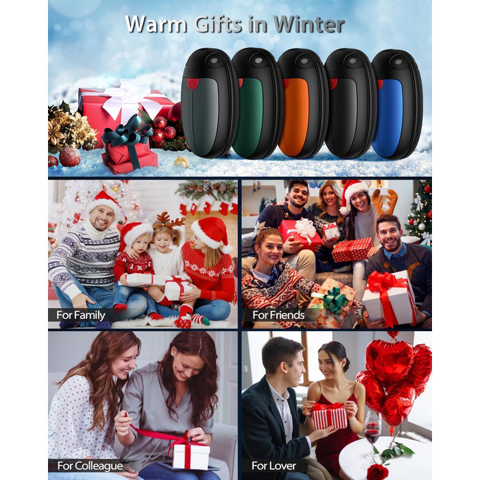 Електричні грілки для рук, набір 2 шт. - 20 годин тепла, USB, 3 температурні режими, для спорту та Raynaud's, сірий