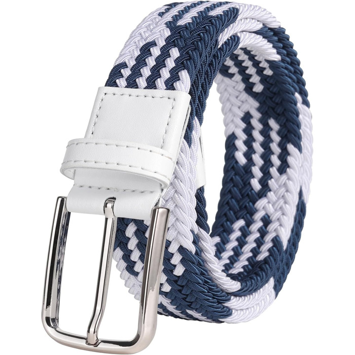 Еластичний пояс для гольфу для чоловіків та жінок, вільний крій, еластичний, тканий, 3,5 см, білий/сірий, S-Fit, обхват талії 34'-40' (довжина: 45'), білий/синій, M-Fit, обхват талії 40'-44' (довжина: 49')