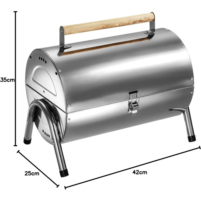BBQ гриль із нержавіючої сталі tectake, велика подвійна решітка, для вугілля, срібний