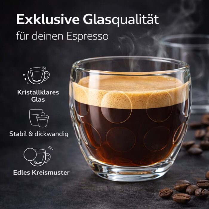 Набір скляних чашок для еспресо 80мл (6 шт.) - міцні скляні чашки для еспресо, мокко, сумісні з кавомашинами