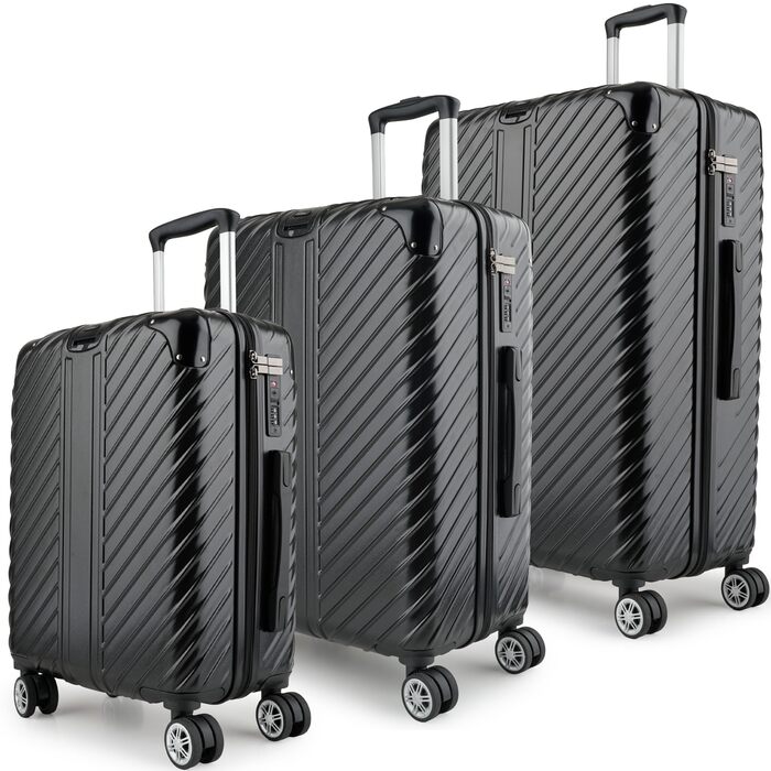 Чемодан дорожній 120L (75x50x33) з колесами - міцний тріумф, з кишенею для ноутбука та захистом кутів (XL, Чорний, 3-Set (20, 24, 28 дюймів))