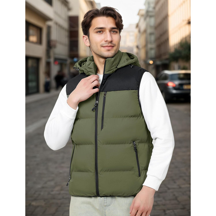 Чоловіча зимова жилетка AIEOE з капюшоном, тепла стеганая жилетка, великі розміри EU S-XL (Зелений, M)