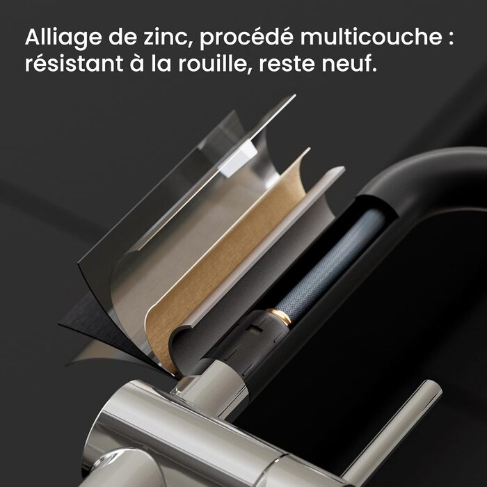 Змішувач для кухні CECIPA X203B чорного кольору з висувною насадкою, поворотний на 360°, з двома типами струменя, з нержавіючої сталі