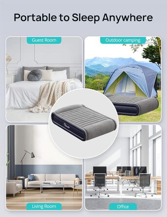 Надувний матрац Evajoy Queen з вбудованим насосом, 17'' Double High Airbed з підголівником, швидке надування/здування за 3 хв, комфортний Flocked Top для дому