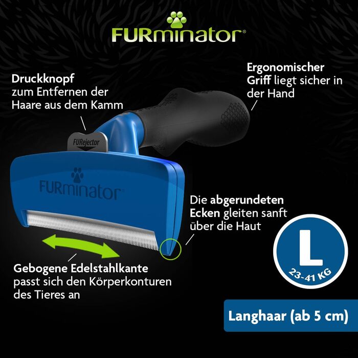 Furminator для собак великих порід: щітка для видалення підшерстка, покращене моделювання (довгошерсті)