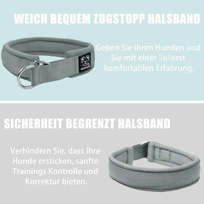 Нашийник для собак з неопрену (4см) з відбиваючими елементами, міцний нейлон, стопор, комфортний, для дресирування, проти ривка, для малих, середніх та великих собак, сірий, L (45-56см)