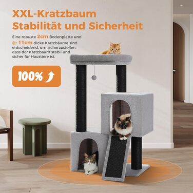 Котячий будиночок Petpela з сизалевим мотузком: кігтеточка, ліжко, печера, іграшки для котів (сірий, 113 см)