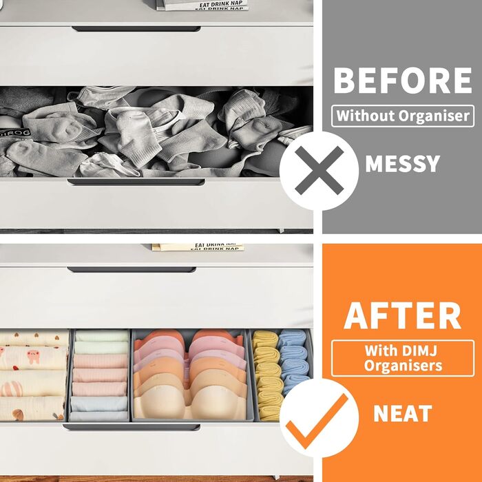 Drawer Organizers - Foldable Underwear Organizer Storage Box Fabric 16 Pieces Closet Organizer for Clothes, Socks (Light Gray)