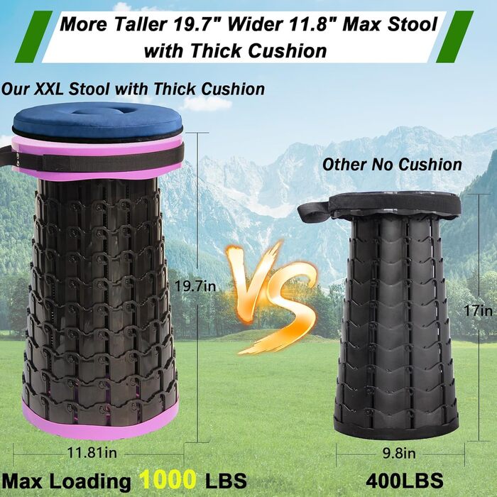 Складаний стілець Upgrade XXL з подушкою, 1000 фунтів, для дорослих, кемпінгу, подорожей (фіолетовий)