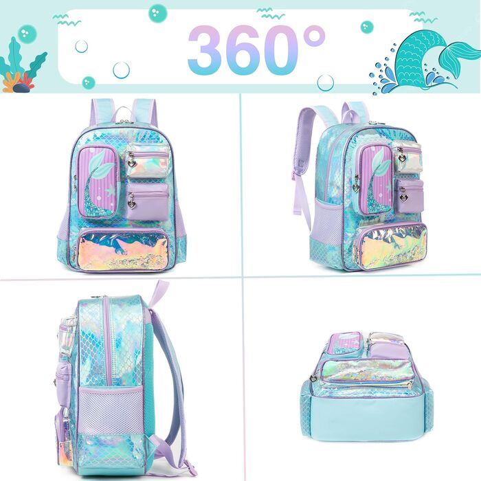 Шкільний рюкзак для дівчинки HTgroce 3 клас. Шкільна сумка-рюкзак для дівчаток, колір: блакитний, з морем.