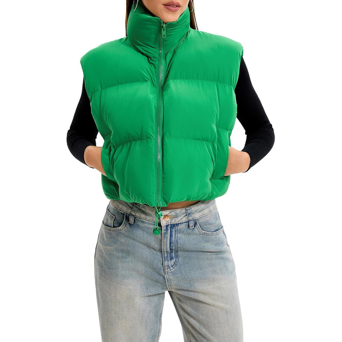 Стежка Daen з коміром-стійкою, блискавкою, коротка, тепла, з підкладкою, пуфер, жіноча куртка (зелений, M)
