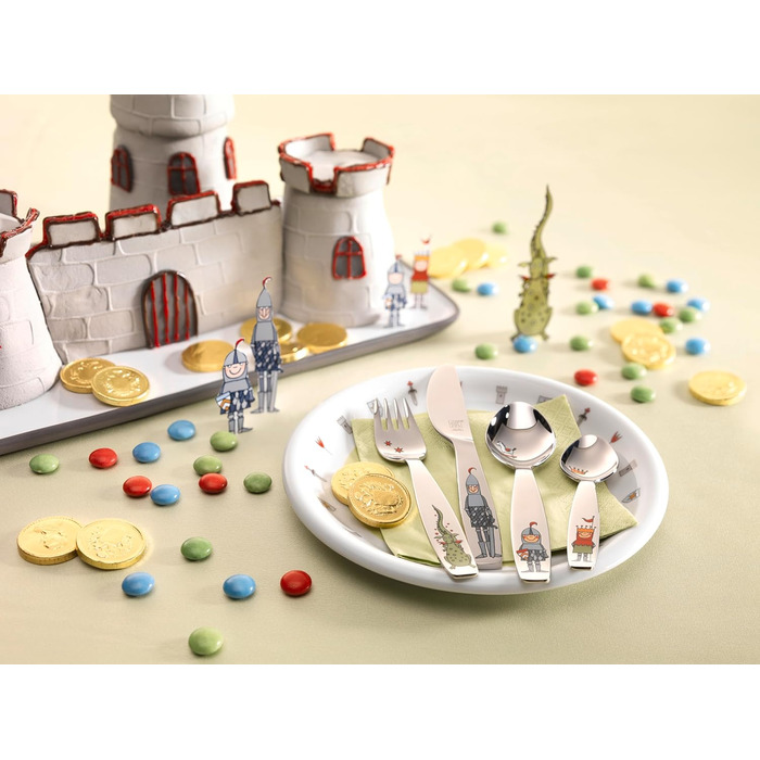 Набір дитячого посуду Zwilling Kinderbesteck Set, 4-piece, з тисненням зображень тварин, для дітей від 3 років, нержавіюча сталь 18/10, упаковка без пластику (Ritter Eckbert)