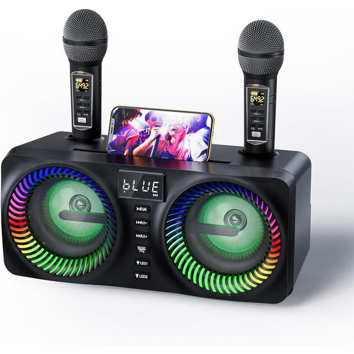 Караоке система All-in-One з Bluetooth, 2 мікрофонами та акустикою 30W, PA система для вечірок (Чорний)