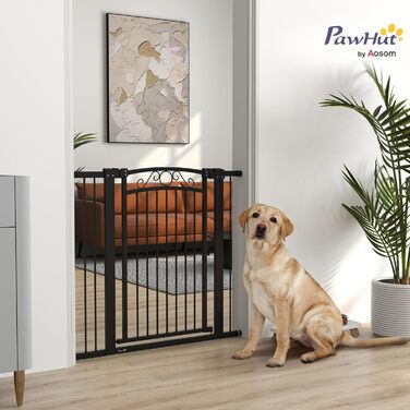Захист для собак PawHut: регульовані ворота-бар'єр 76-104 см, білий. Безпечне огорожа для собак з двома розширювачами, подвійним замком та маленькими воротами для сходів та дверей.