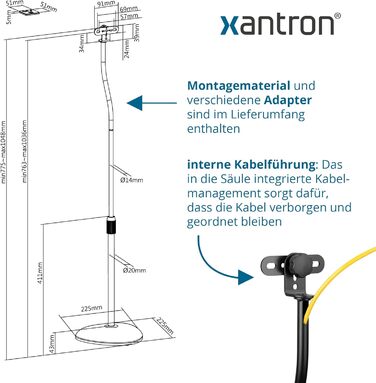Підставка для колонок Xantron® ECO-SS05: регульована висота до 103 см, з антиковзким покриттям та прихованою прокладкою кабелю, комплект з кріпленням