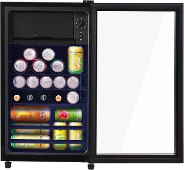 Холодильник Merax Freistehend 120L з морозильником 8L, LED-підсвічуванням та регульованими полицями. Чорний колір. Підходить для ресторану, бару, напоїв та пива.