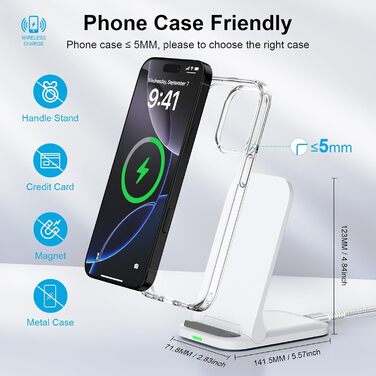 Бездротова зарядка 15W Stand для Samsung Galaxy S25 Ultra, S24 FE, S23, S22, S21, S20, Z Flip6, Google Pixel 9 Pro, 8, 7, 6, iPhone 16, 15, 14 - швидка складна зарядка (білий)