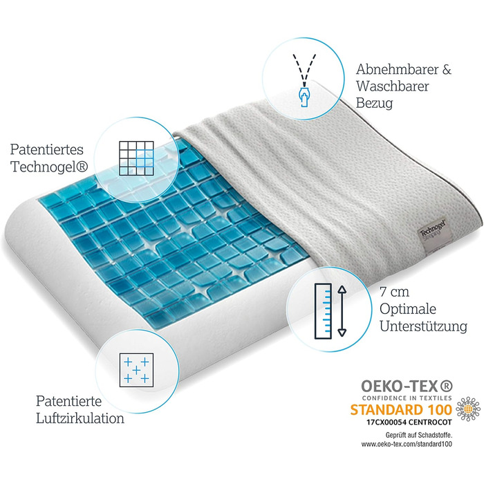 Подушка ортопедична Technogel Original Anatomic, біла, 66x42x7 см, анатомічна, 7 см висота