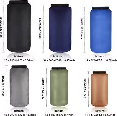 6-Piece Waterproof Dry Bag Set - Dry Sack Lightweight Airtight Pack Sack Set 20L 15L 10L 8L 5L 3L Dry Bag and Long Adjustable Shoulder Strap for Kayaking