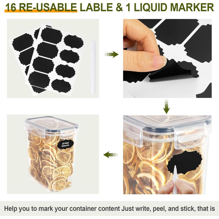 Набір контейнерів для зберігання Cinnani 2.8L (6 шт.) з кришкою, герметичні, BPA free, для круп, мюслі, макаронів, рису, борошна