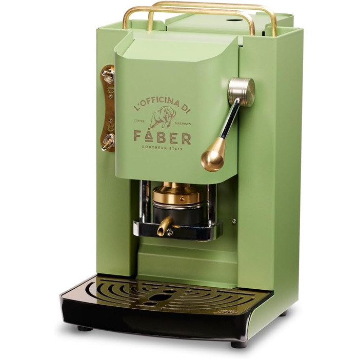 Faber Coffee Machines | Pro Deluxe Model | ESE 44 mm Coffee Pod Machine | Brass-Coated Finish | Adjustable Brass Pad Press | Standard Electrical Valve (Acid Green)