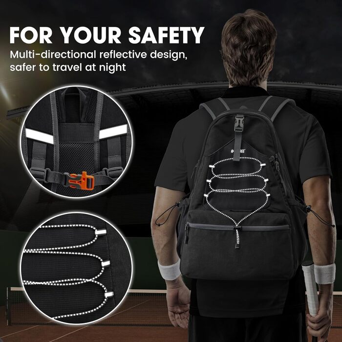 G4Free Tennis Backpack - Large Pickleball Bag for Men & Women - Holds 4 Rackets with Shoe Compartment - Black