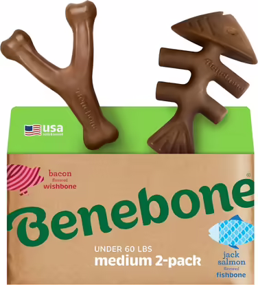 Benebone набір іграшок для собак-гризунів, для агресивних маленьких собак, міцні кістки та палички з ароматом, подарункова коробка, Fishbone/Wishbone, Medium, зроблено в США