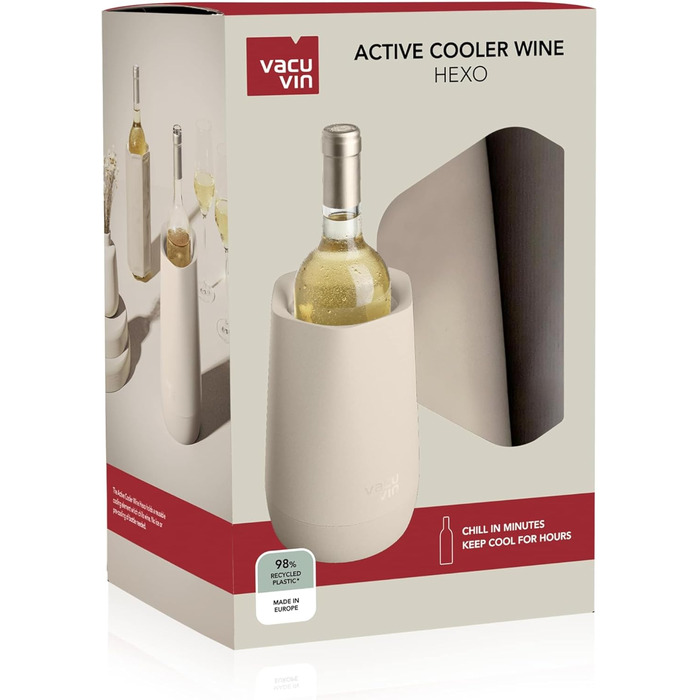Vacu Vin Weinkühler Elegant: Ізольований охолоджувач для вина з акумулятором, нержавіюча сталь, для стандартних винних пляшок (пісок)