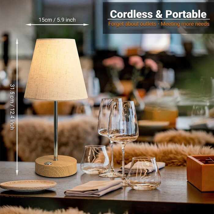 Бездротова LED лампа настільна акумуляторна 3000mAh з торшею, регульоване торканням, портативна лампа для дому та вулиці, з імітацією текстури дерева