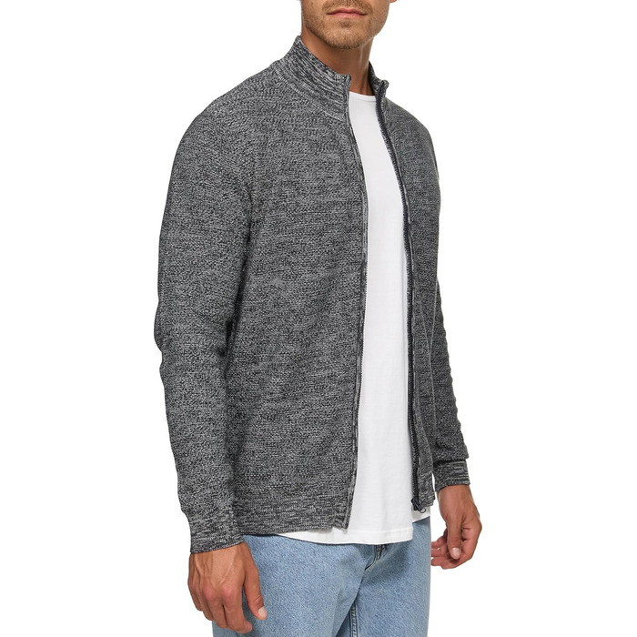 Чоловічий кардиган Indicode INWestmoon з коміром-стійкою | В'язаний кардиган з бавовняної суміші (L, Charcoal Mix)