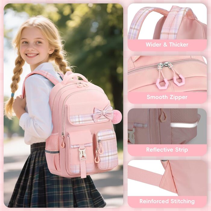 Шкільний рюкзак Tanou для дівчаток, водонепроникний, з візком, візерунок 'Клешні', 9-16 років (Рожевий)