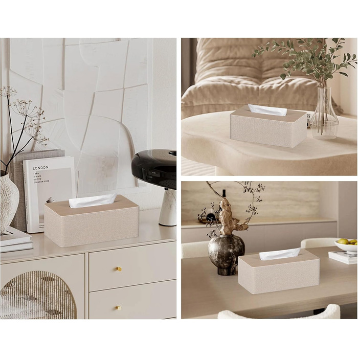 GOLRANLYE Cosmetic Tissue Box, 25×13.5×9.5 cm PU Leather Modern Tissue Box Rectangular for Bathroom, Bedroom, Dining Room, Office and More (Beige)