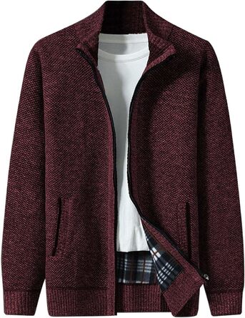 Кардиган чоловічий з кишенями, чоловіча в'язана куртка на блискавці, світшот без капюшона, куртка-світшот однотонна флісова, теплий кардиган на осінь (XXL, бордовий)